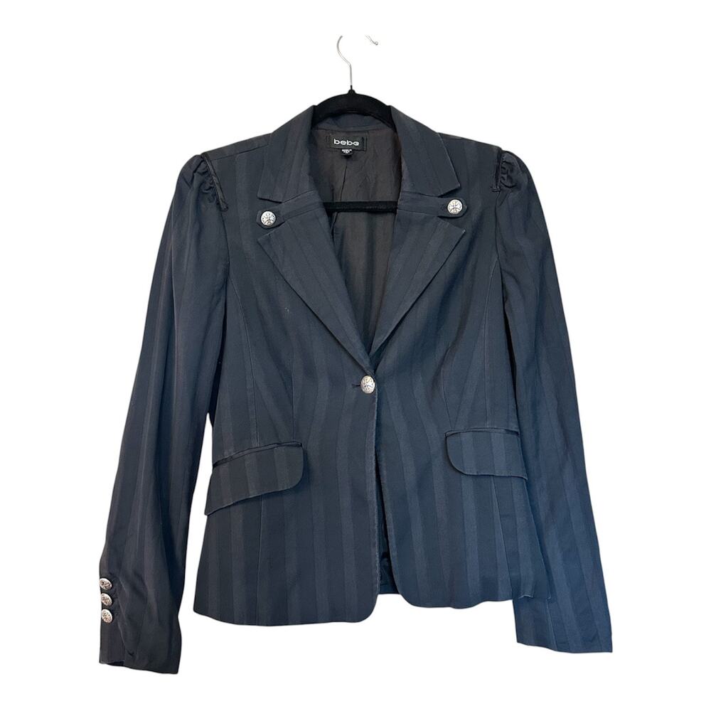 Bebe Vntg Pinstripe Cotton Blend Single Breasted Blazer Medium Crest Buttons